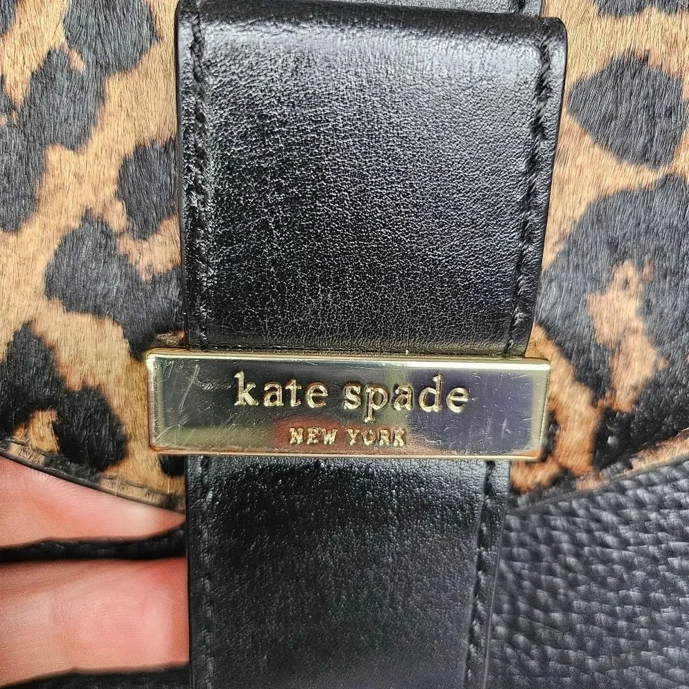 GUC Kate Spade Havana Parchment Drive Calf Hair Leopard Black Crossbody Bag